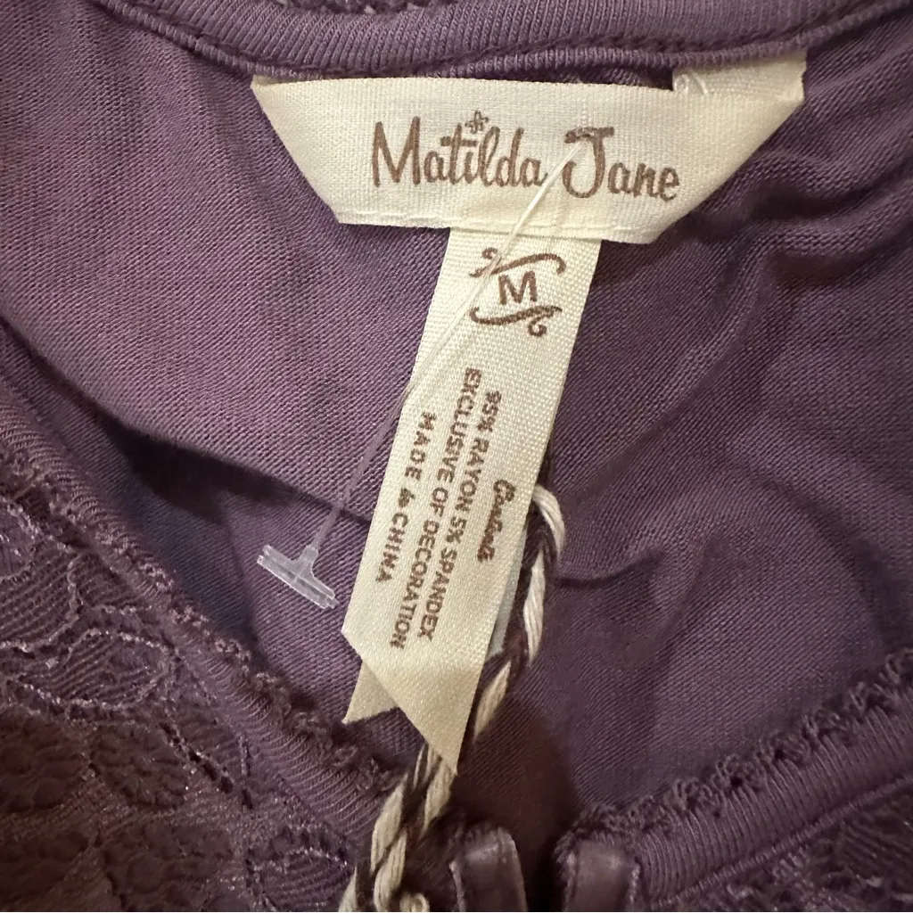 Matilda Jane Purple Lace Trim Ruffle Hem Tunic Top Size M Boho Cottage Feminine - Image 9