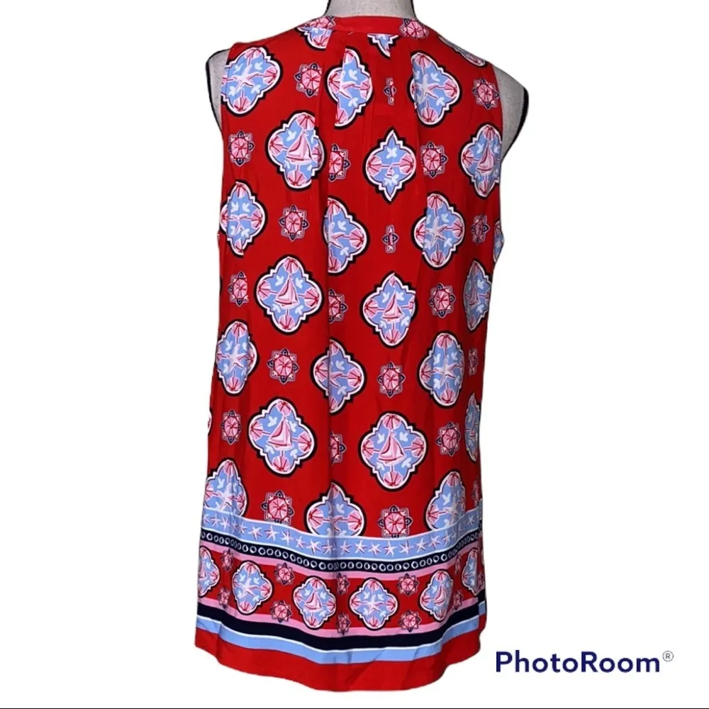 Crown & Ivy medium womens split vneck printed sleeveless button front hi low top Blue - Image 11