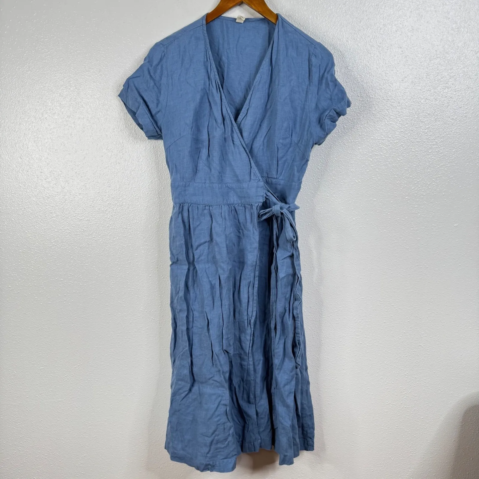 Grae Cove Blue Linen Wrap Dress Size Medium - Image 2
