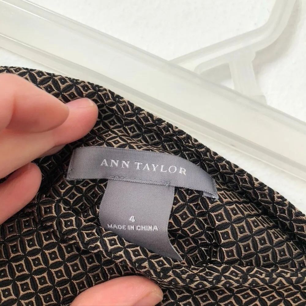 ANN TAYLOR Gold Black Geometric Jacquard SILK Velvet Velour Winter A-Line Skirt - Image 3