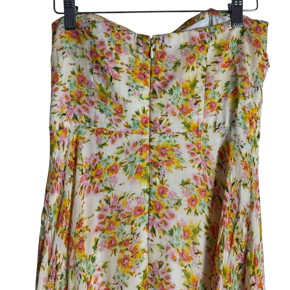 Shoshanna Remy White Orange Floral Print Strapless Sweetheart Maxi Dress Size 4 - Image 13