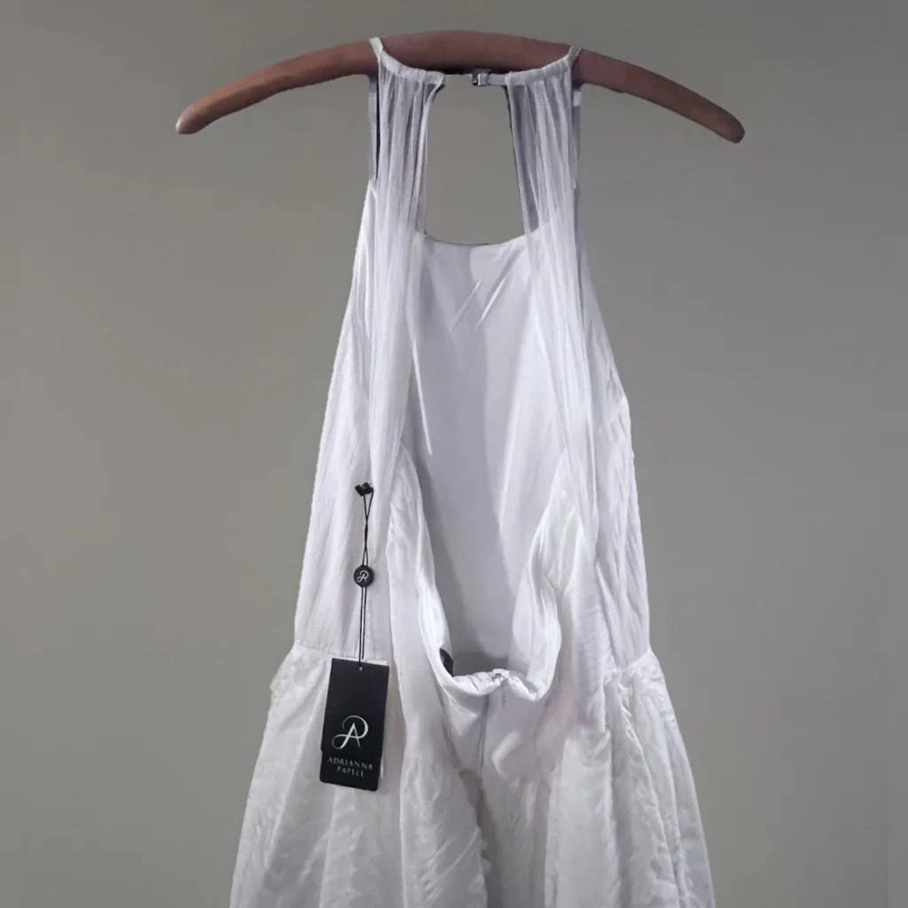 NWT Adrianna Papell Halter Dress Spaghetti Strap Formal Sz 14 Shirred Tulle Midi - Image 6