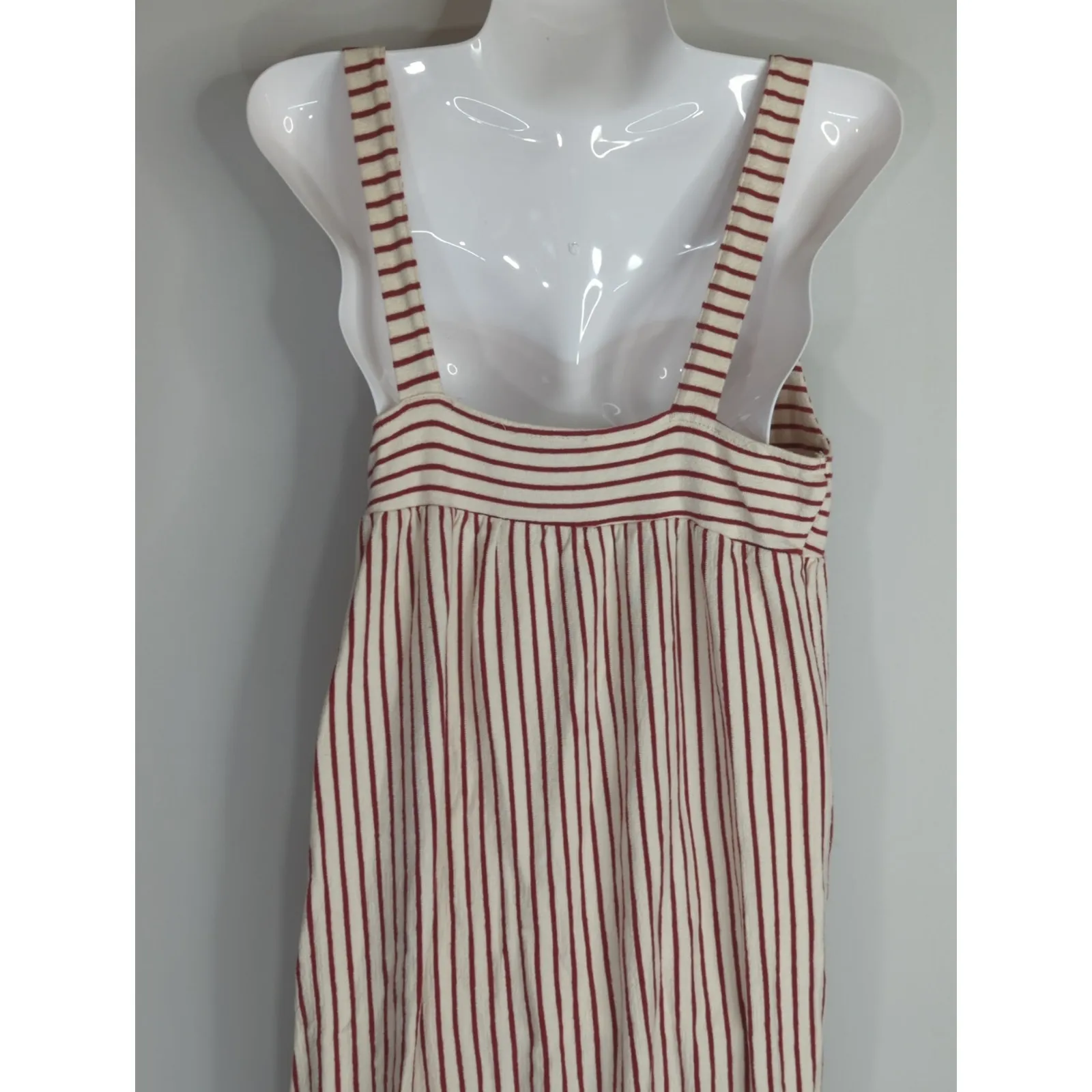 Zara Burgundy & Cream Striped Midi Dress Women's Medium Empire‎ Waist Shift - Image 6