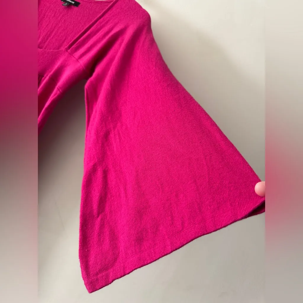 Express Hot Pink Flare Sleeve Sweater Mini Dress or Tunic - Image 3