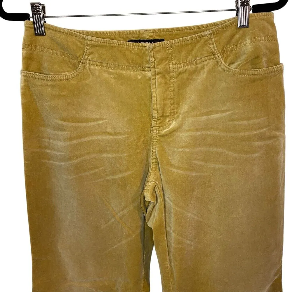 Express Stretch Womens Pants Tan Velvet Flare Hem‎ Khaki Jeans Size 5/6 Boho - Image 2
