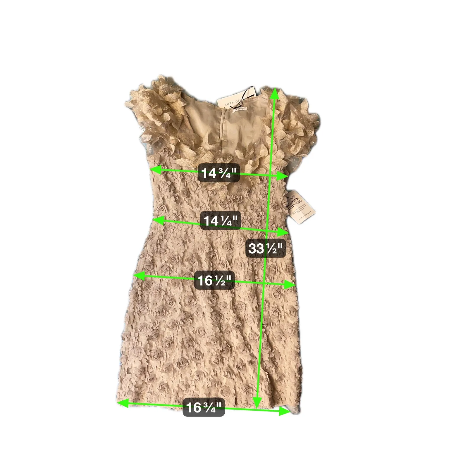 IDA SJOSTEDT 147 Elissa Dress 3D Floral Embellished Tulle Cap Sleeve Midi Dress Tan Size XL - Image 2