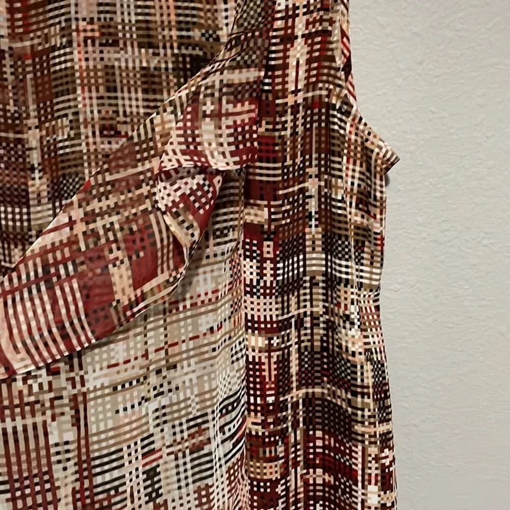 White House Black Market Geometric Blouse XS Asymmetrical Sleeveless Ruffle - Image 2