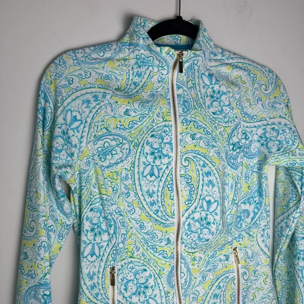 Sigrid Olsen Golf & Tennis Full Zip Jacket Blue Paisley Gold Size XS - Image 2