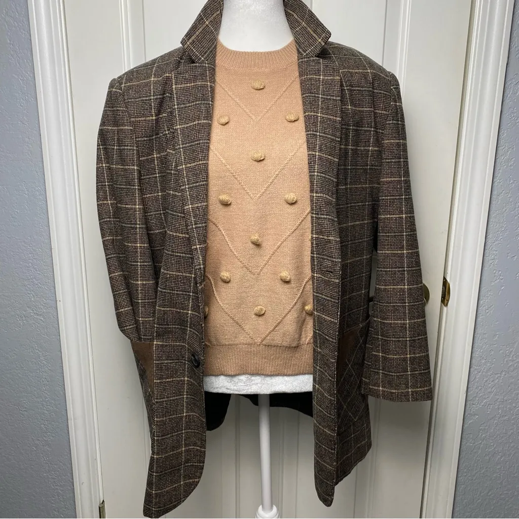 Simplee super soft textured balloon sleeve camel crewneck sweater Large - Image 2