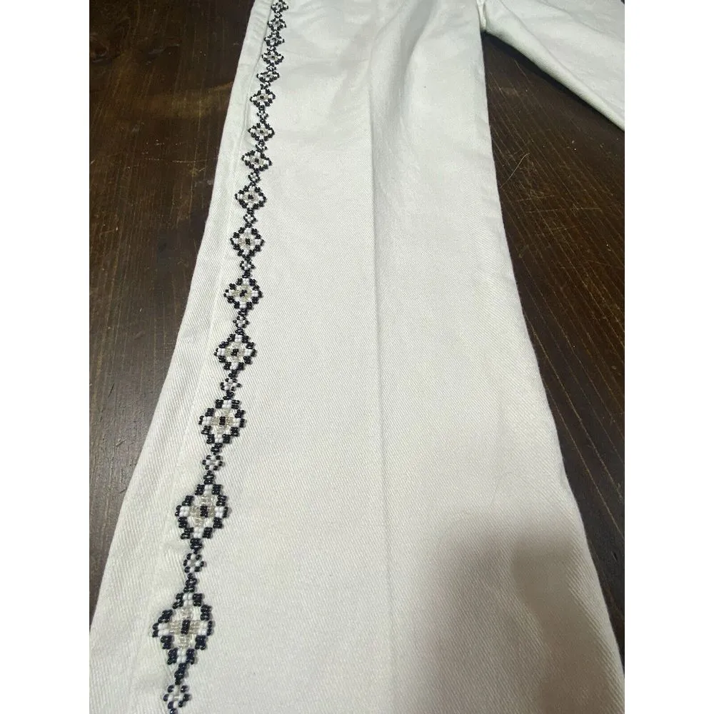 Ralph Lauren Jeans Southwestern Beaded Bootcut White Boho Sz 4 Embellished chic - Image 11