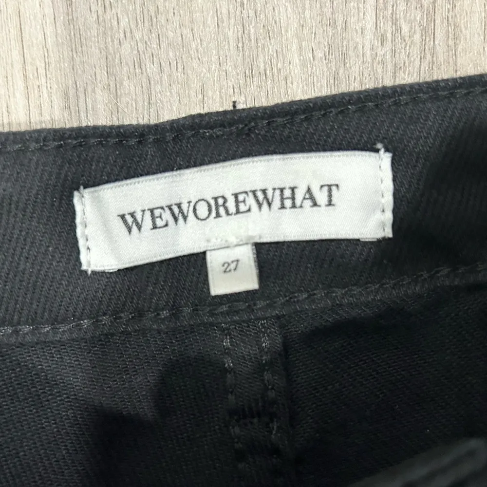 NWT We Wore What Black Denim Jeans Faux Fur Cuff Straight Leg High Rise Size 27 - Image 3