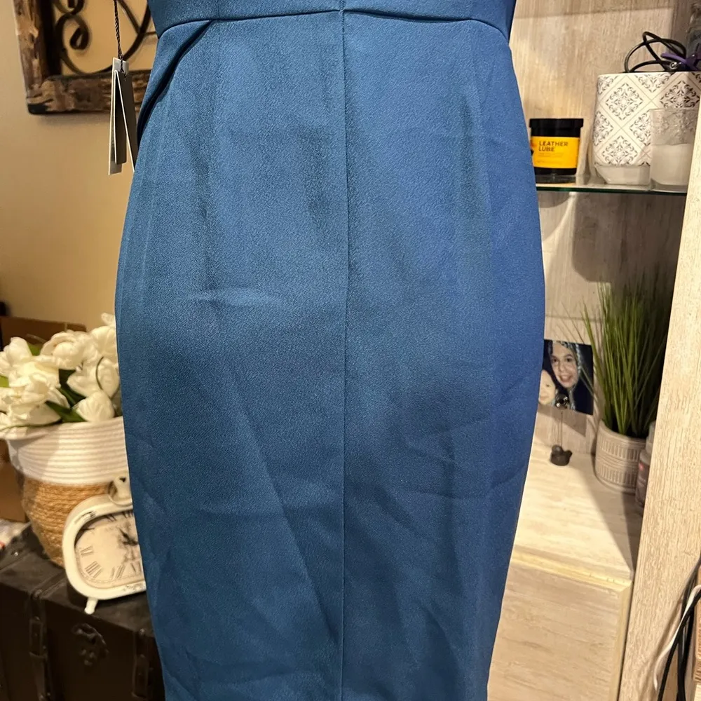 Adrianna Papell Sz 4P Petite Blue Sleeveless Faux Wrap Dress Formal Sheath - Image 7