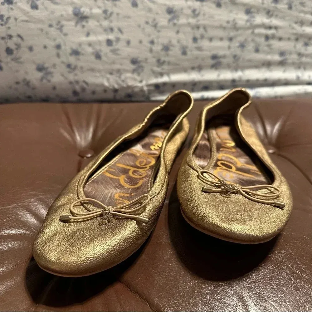 Sam Edelman Gold Leather Ballet Flats Size 6 - Image 4