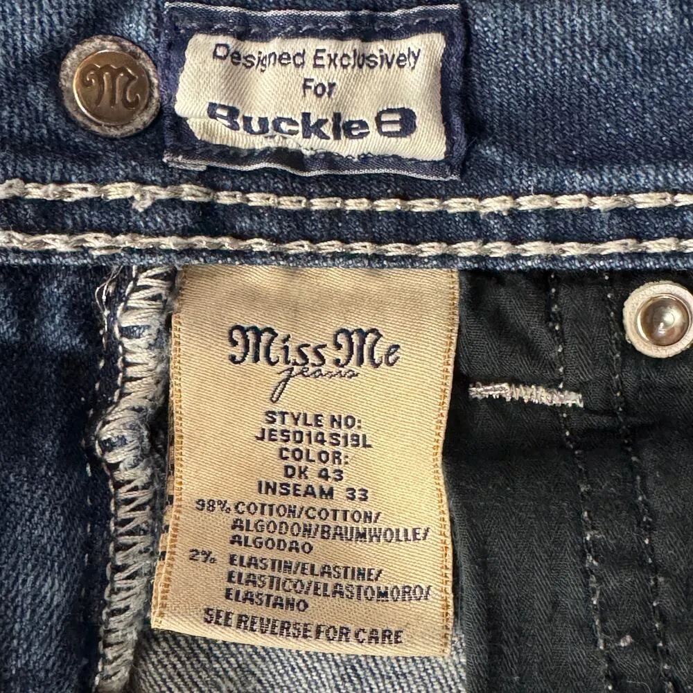 Miss Me SZ 25 Skinny Jeans Low-Rise Silver Embroidery Button-Flap Pockets Hemmed - Image 14