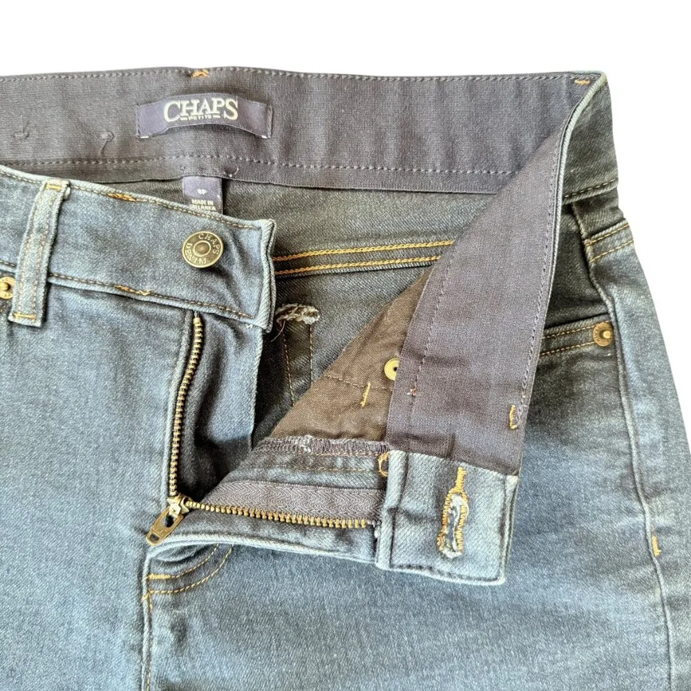 Chaps dark wash straight leg stretchy button zip five pocket blue denim jeans 6P - Image 5