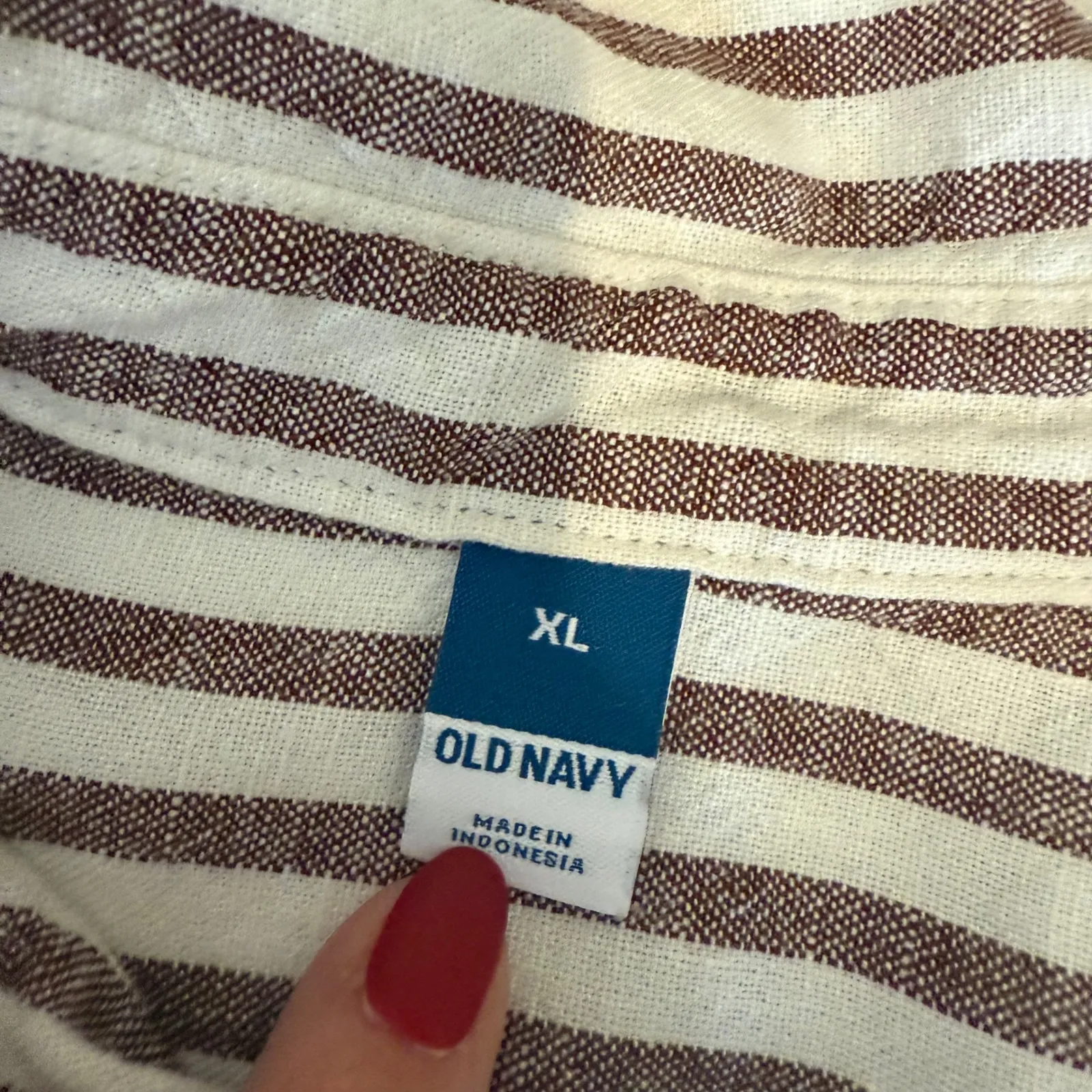 Old Navy Brown White Striped Linen Blend Button Down Shirt Dress Tunic XL Pocket - Image 5