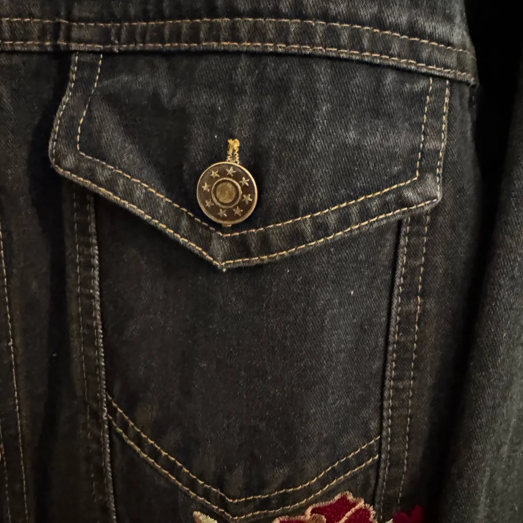 Coldwater Creek Denim Jean Embroidered Jacket Black Gold Green Small - Image 8