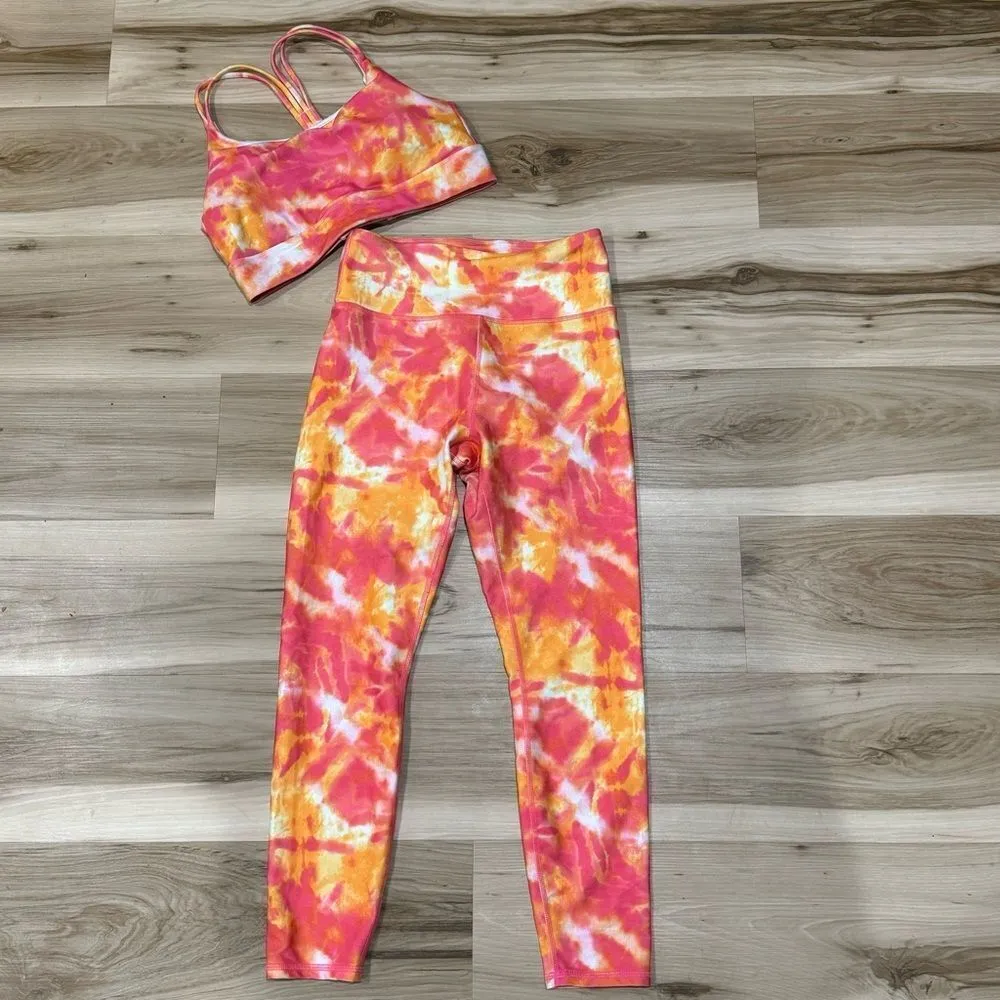 Wildfox Sweat Tie Dye Two Piece Sports Bra Leggings Pink Orange Womens Medium - Image 2