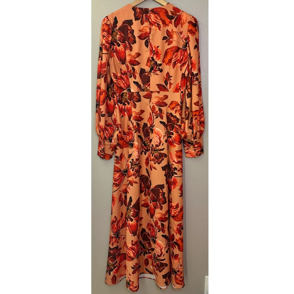 Alexia Admor Yesenia Fit and Flare Long Sleeve Orange Floral Maxi Dress - Image 4
