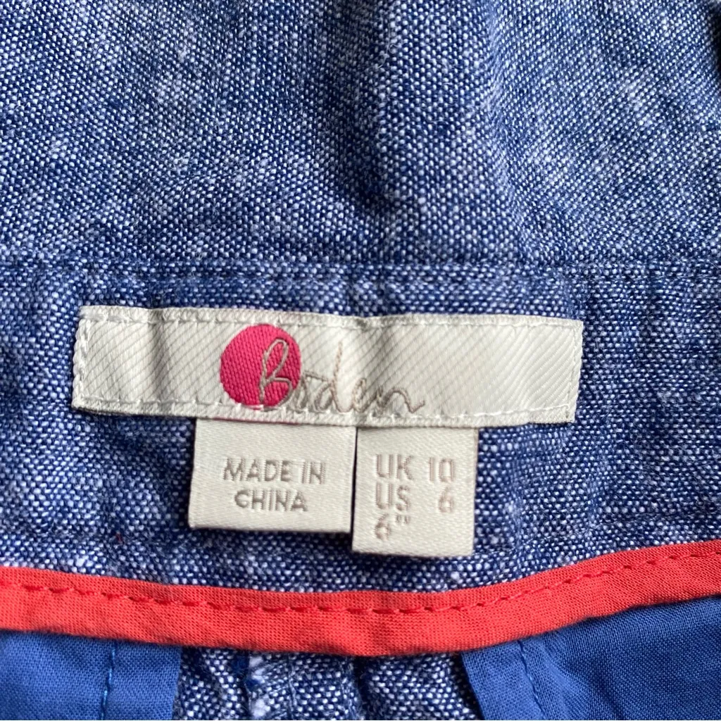 Boden High Rise Linen Cotton Blend 6” Tie Belted Shorts Blue - Image 5