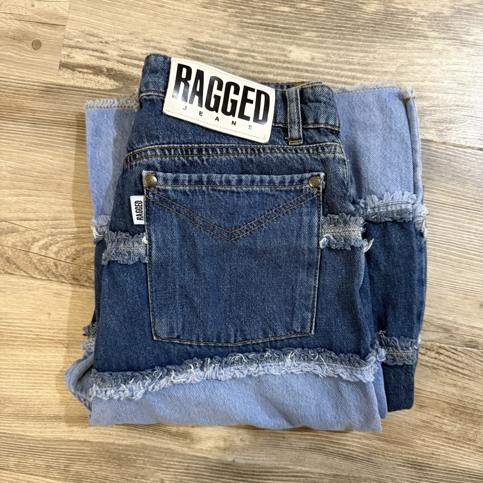 Ragged Priest Patchwork Wide Leg Jeans Two-Tone High Rise Denim Women’s 28 - Image 9
