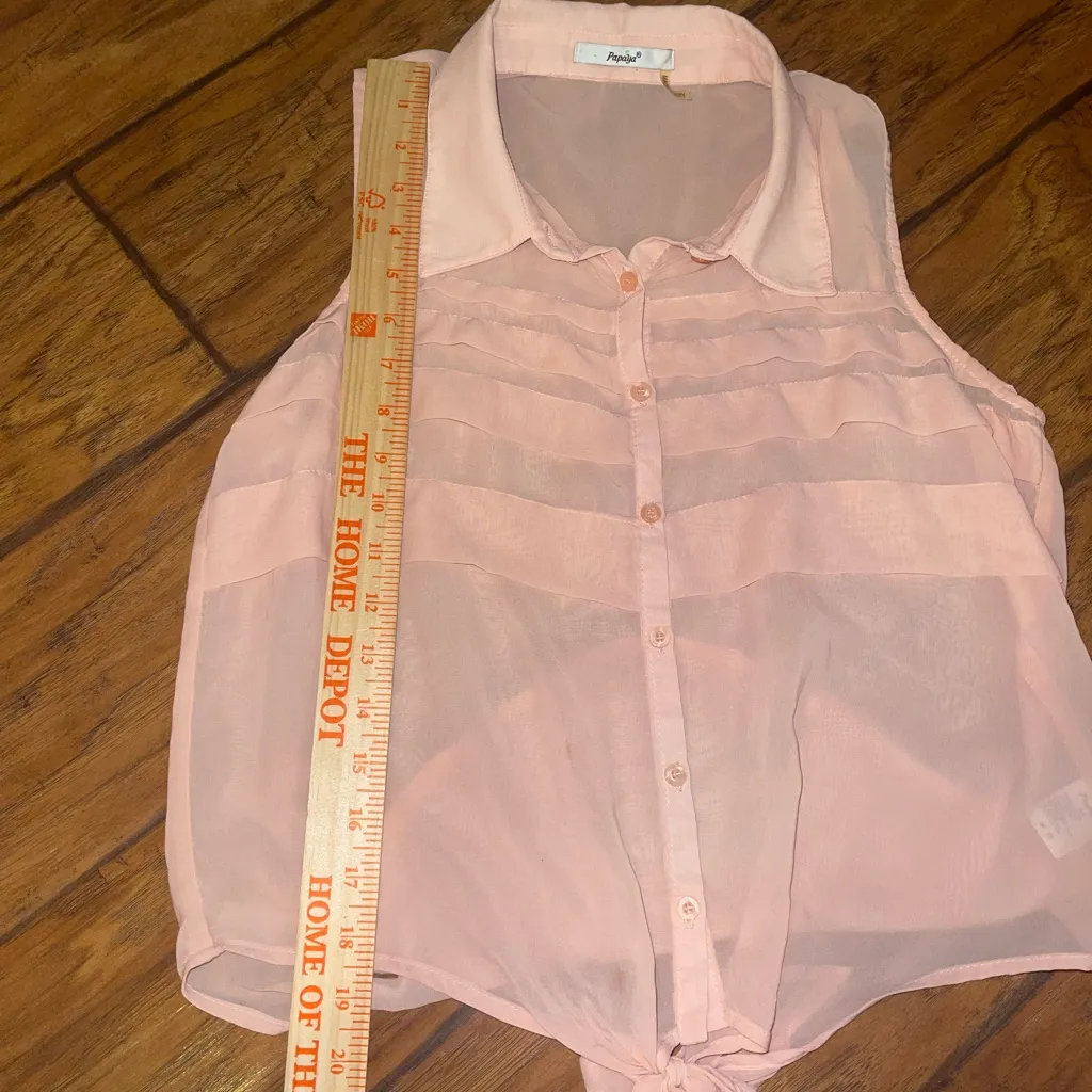 Papaya Light Pink Ruffle Sleeveless Blouse top shirt tie waist size medium - Image 3