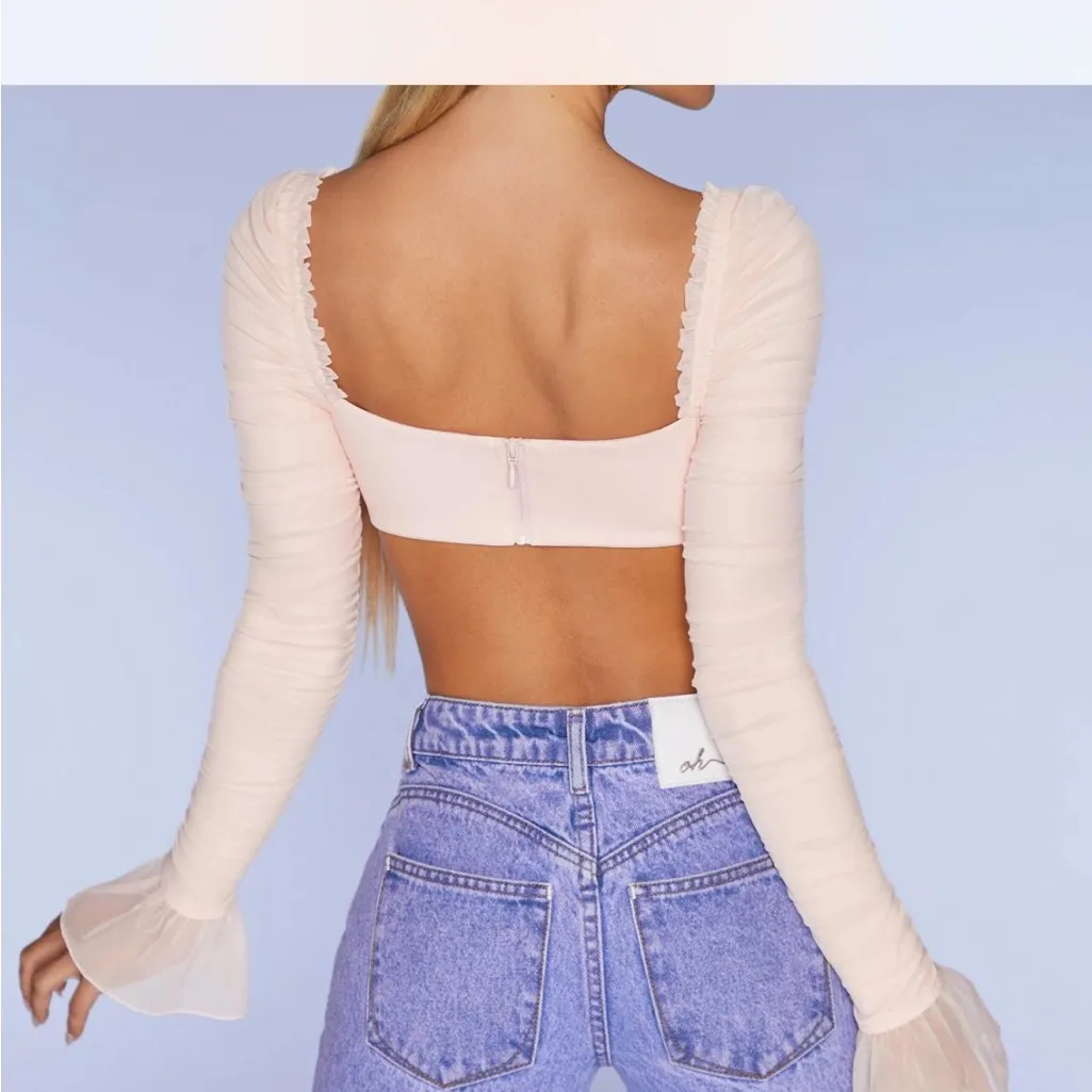 Oh Polly Chamonix Long Sleeve Ruched Crop Top in Blush - Image 2