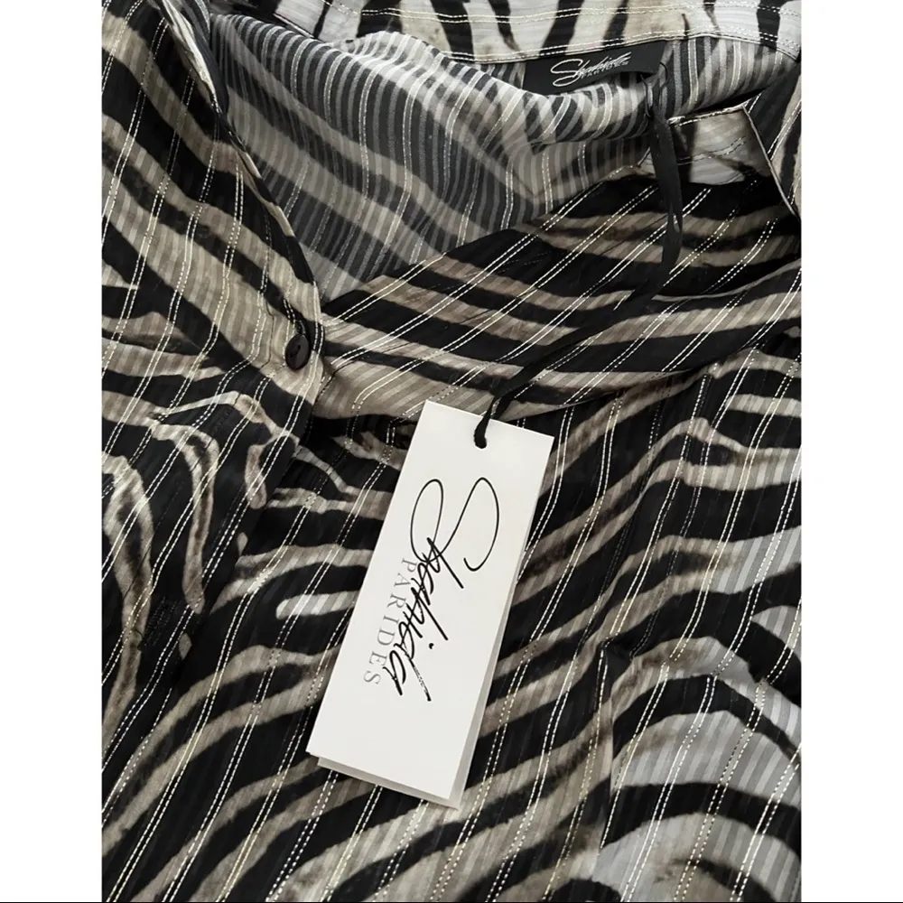 NWT SHAHIDA PARIDES Animal Print Zebra Metallic Button Down Shirt Sz M Size M - Image 6