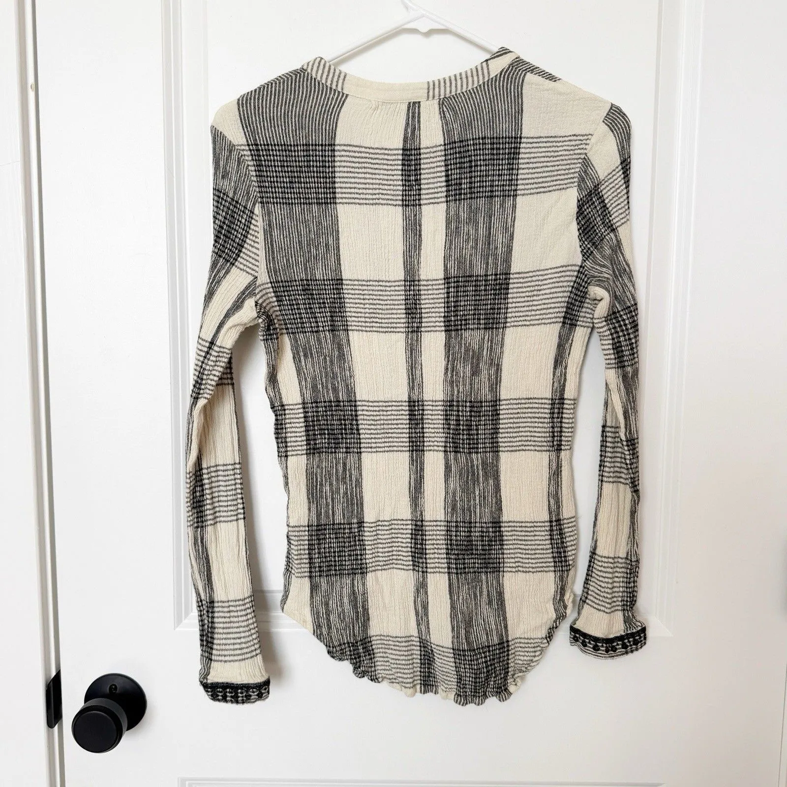 Lucky Brand Womens Y2K Crinkle Henley Top Size Medium Checker Soft Grunge Indie - Image 4