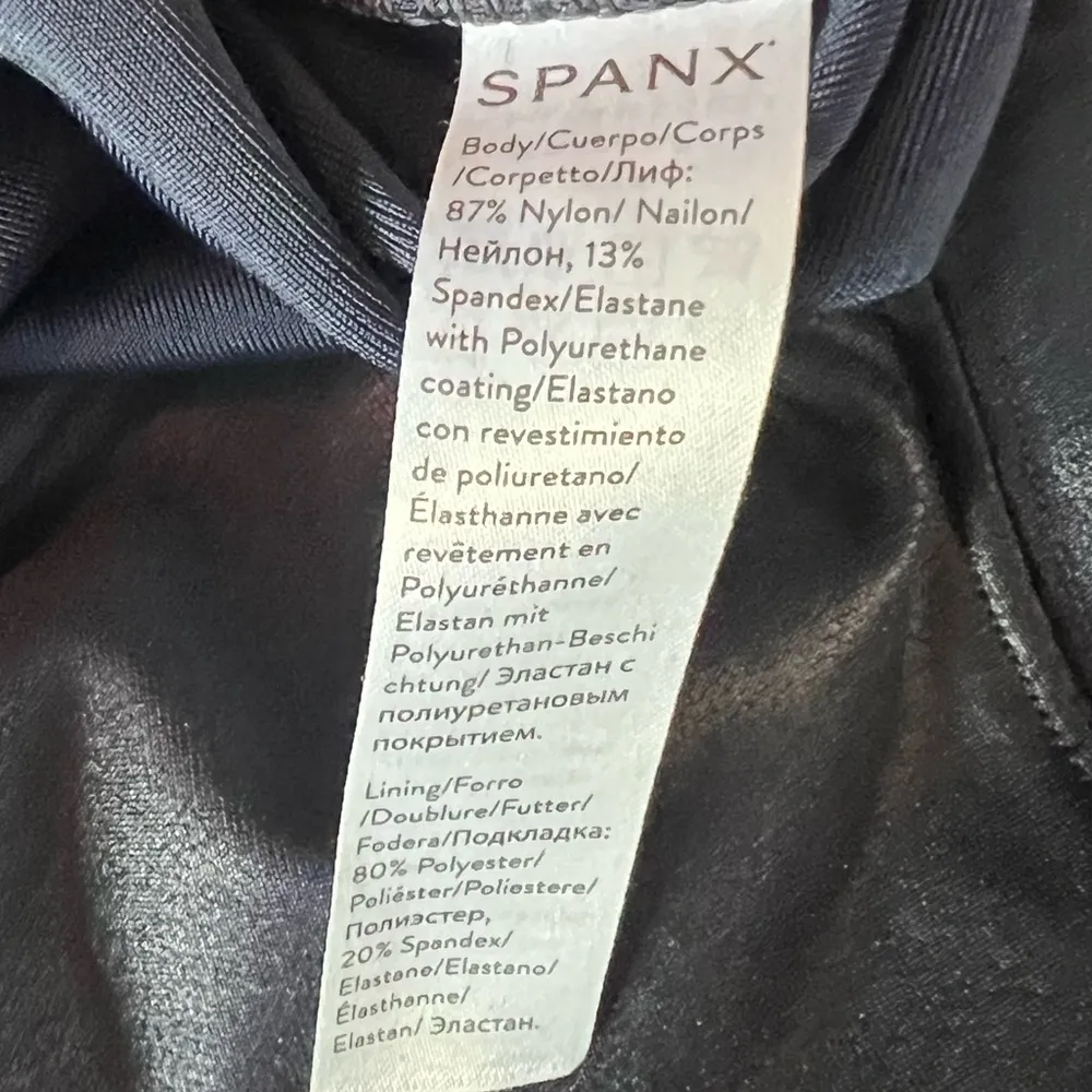 Spanx Blue Faux Leather Leggings Shiny Finish Sculpting High Rise Edgy Pants L - Image 8