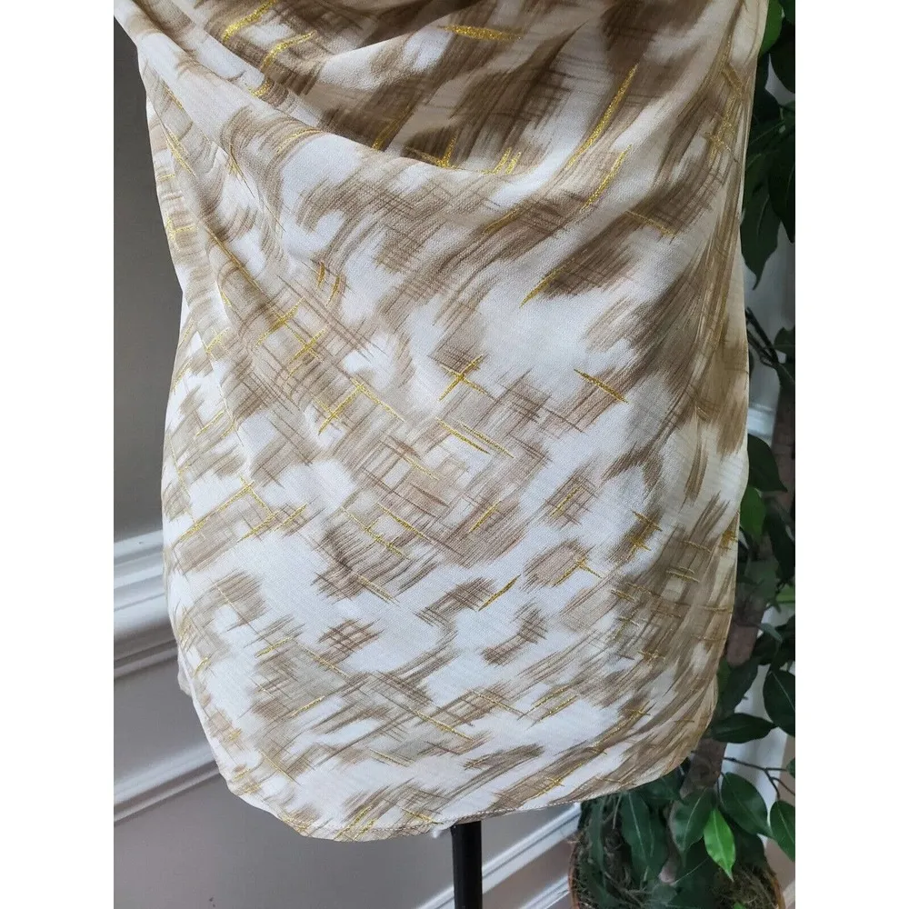 Ann Taylor Cream Gold Thread 100% Modal Cowl Neck Sleeveless Top Blouse Medium - Image 4