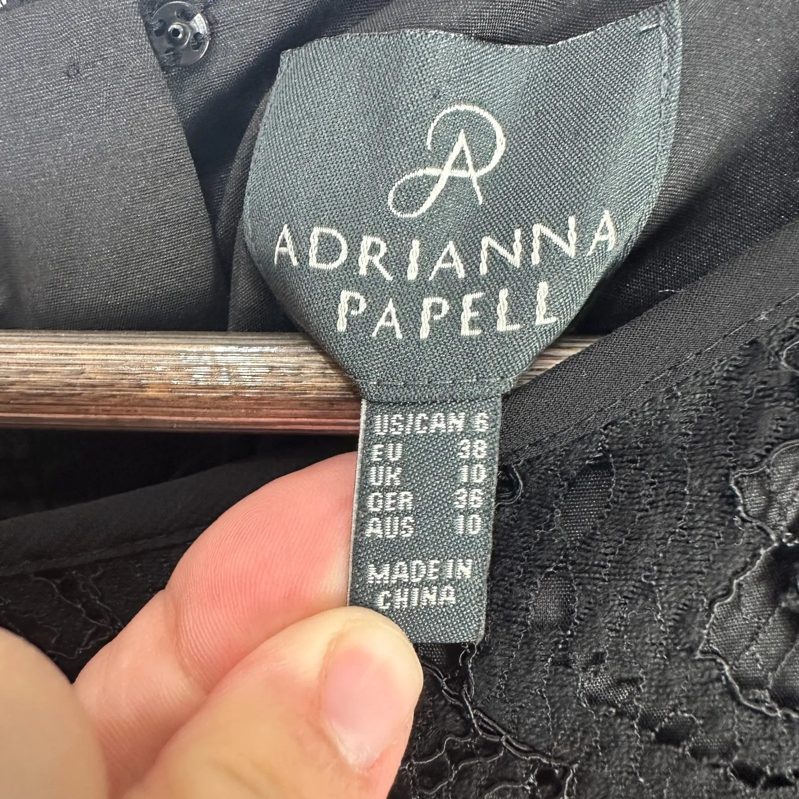 Adrianna Papell 6 Black Lace Sheer Sleeve Dress Classic Elegant Cocktail Party - Image 2