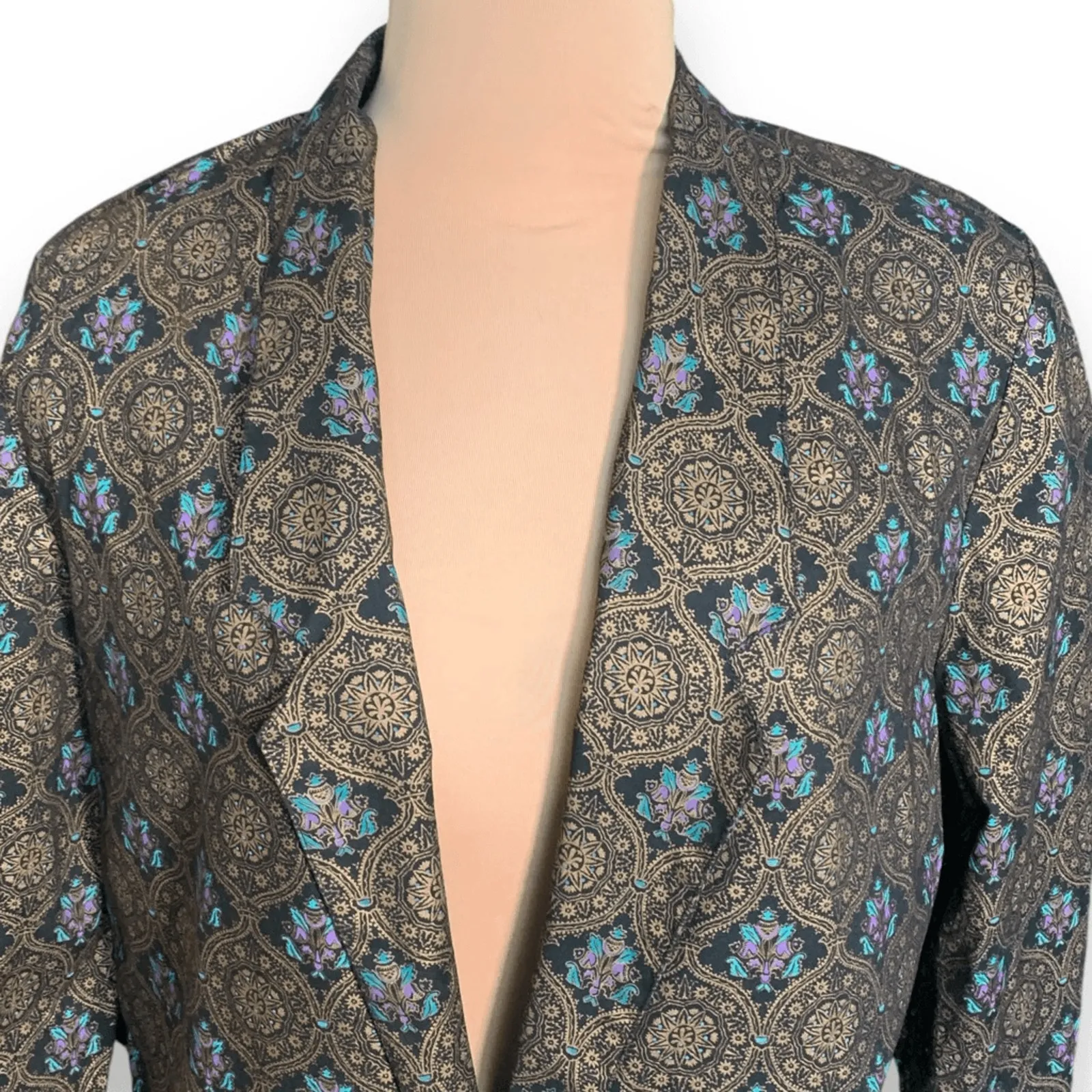 Vintage 90s All That Jazz Brocade Jacquard Blazer Metallic Statement Jacket Black Size M - Image 5