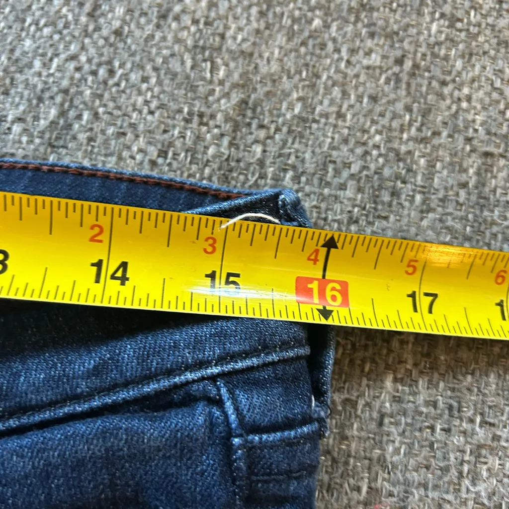 Pilcro by Letterpress Indigo Jeans with Multicolor Patchwork Hem | Size 28 - Image 10