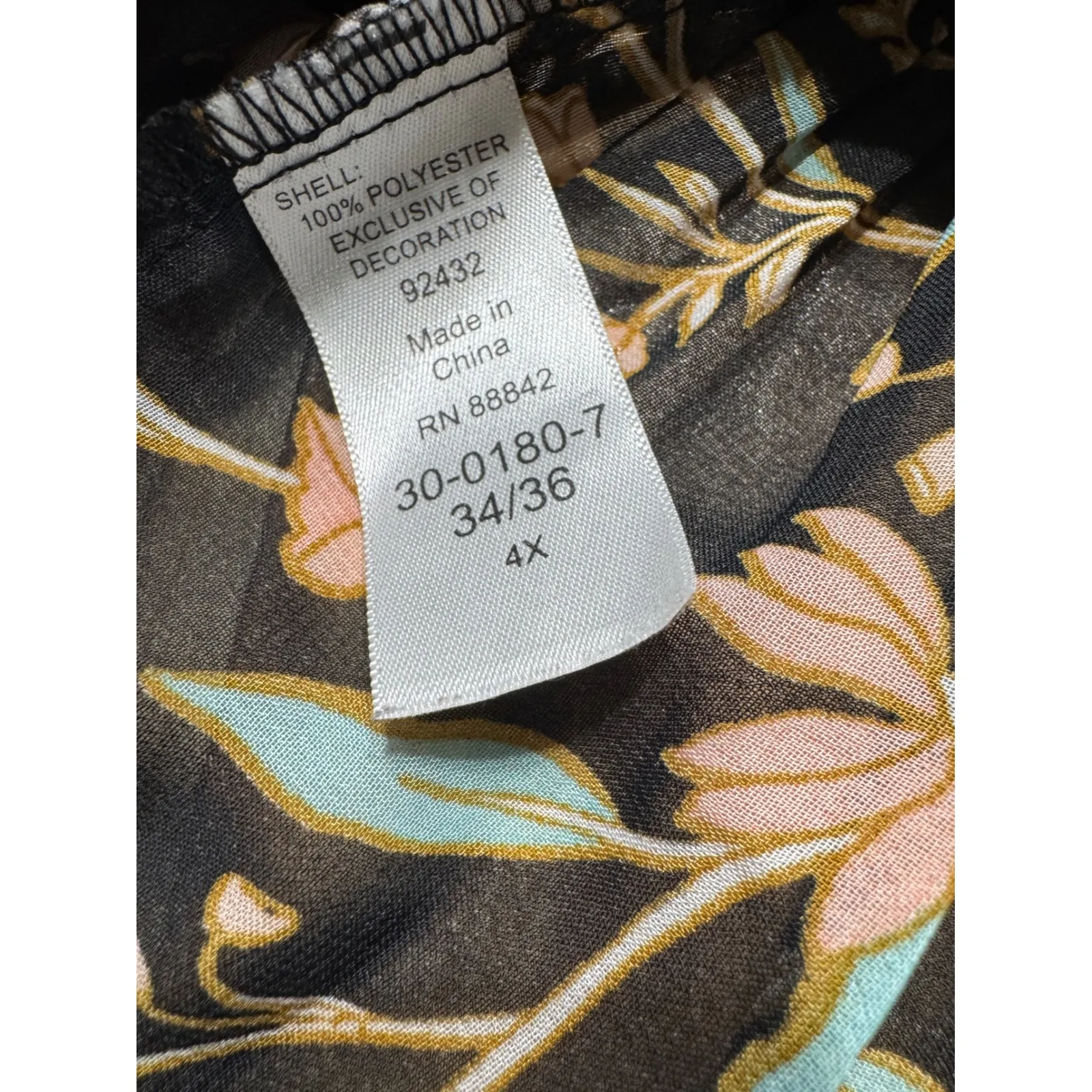 Woman Within Black Floral Print Beaded V Neck Bell Sleeve Blouse Top 4X - Image 5