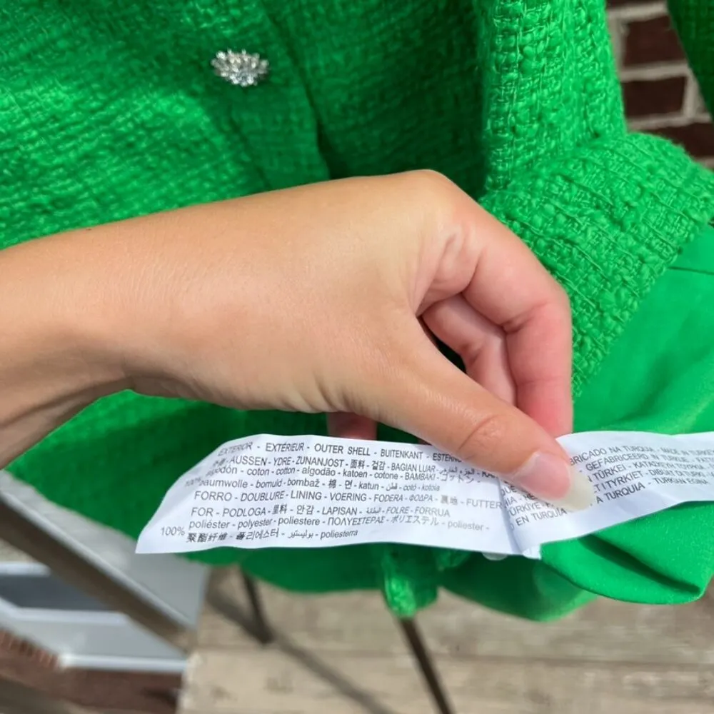 Zara Green Textured Weave Dress with Jewel Buttons Women's Small - Image 10