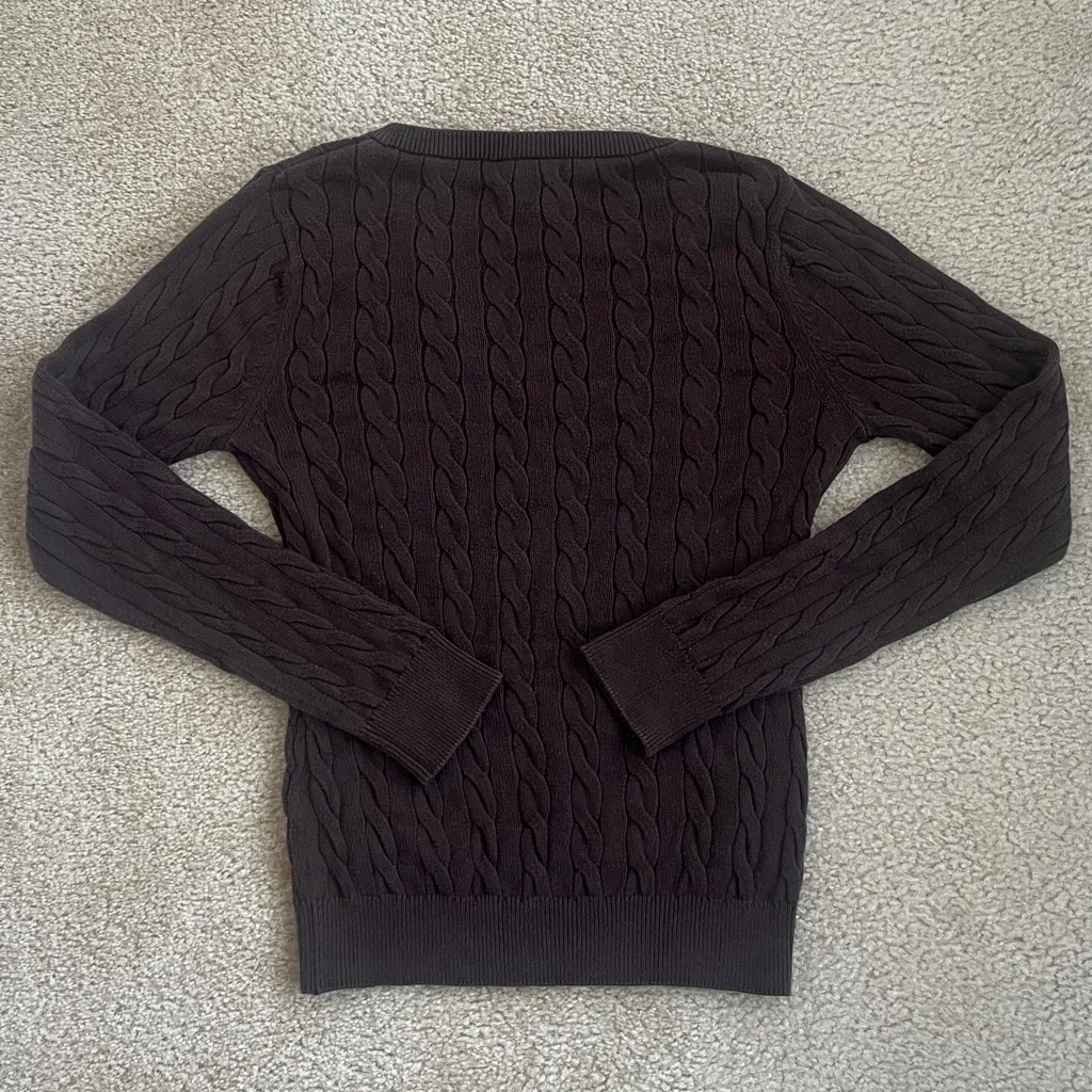 Lacoste V-neck Cable Knit Sweater in Brown Women's 38 - Image 2