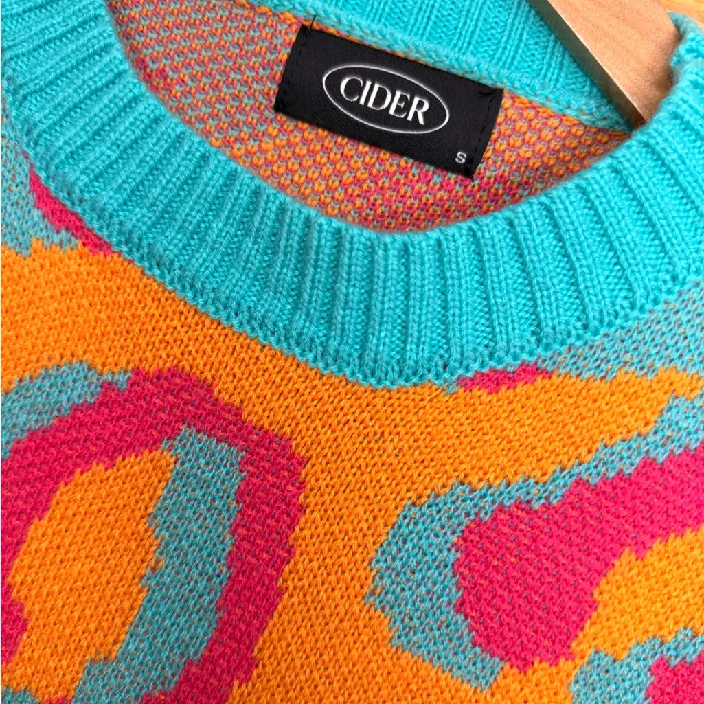 CIDER Colorful Abstract Knit Sweater | Retro Y2K Statement Pullover | Size S - Image 2