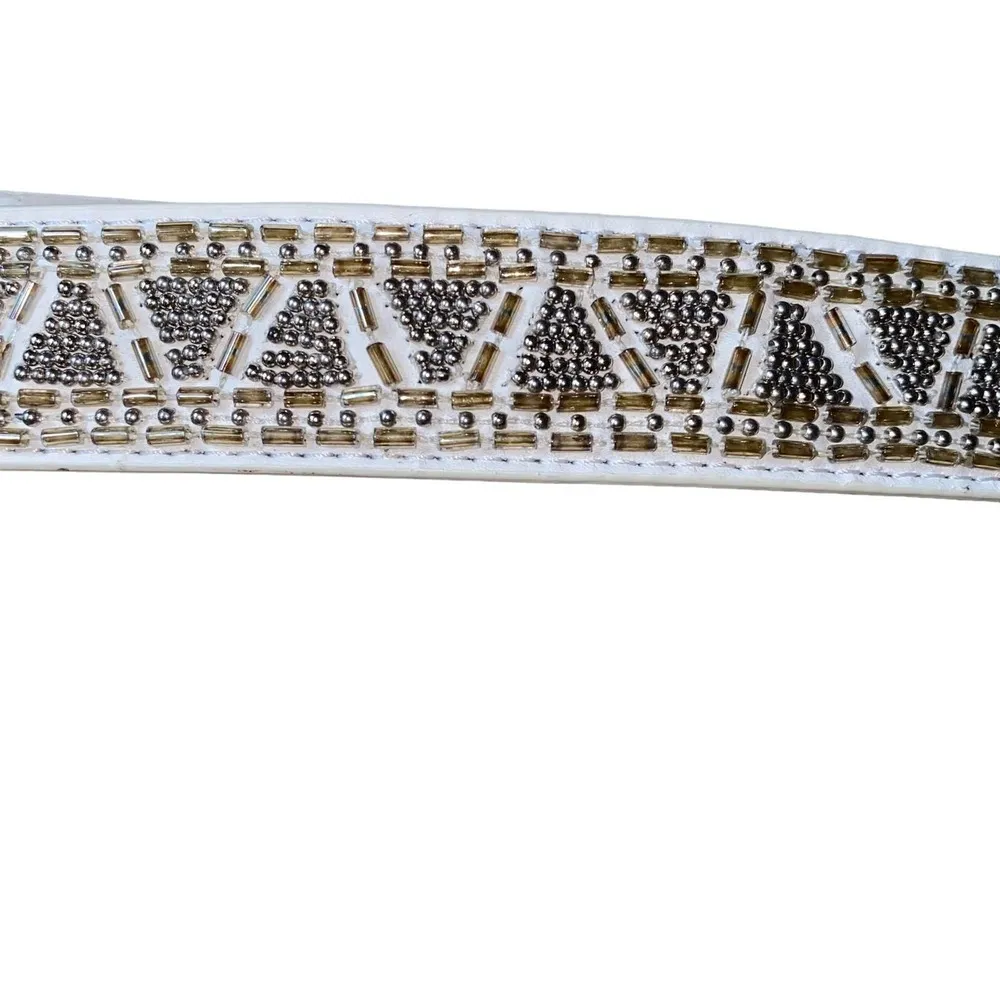 White House Black Market Beaded Studded Rhinestone snap button elastic belt sz S - Image 3