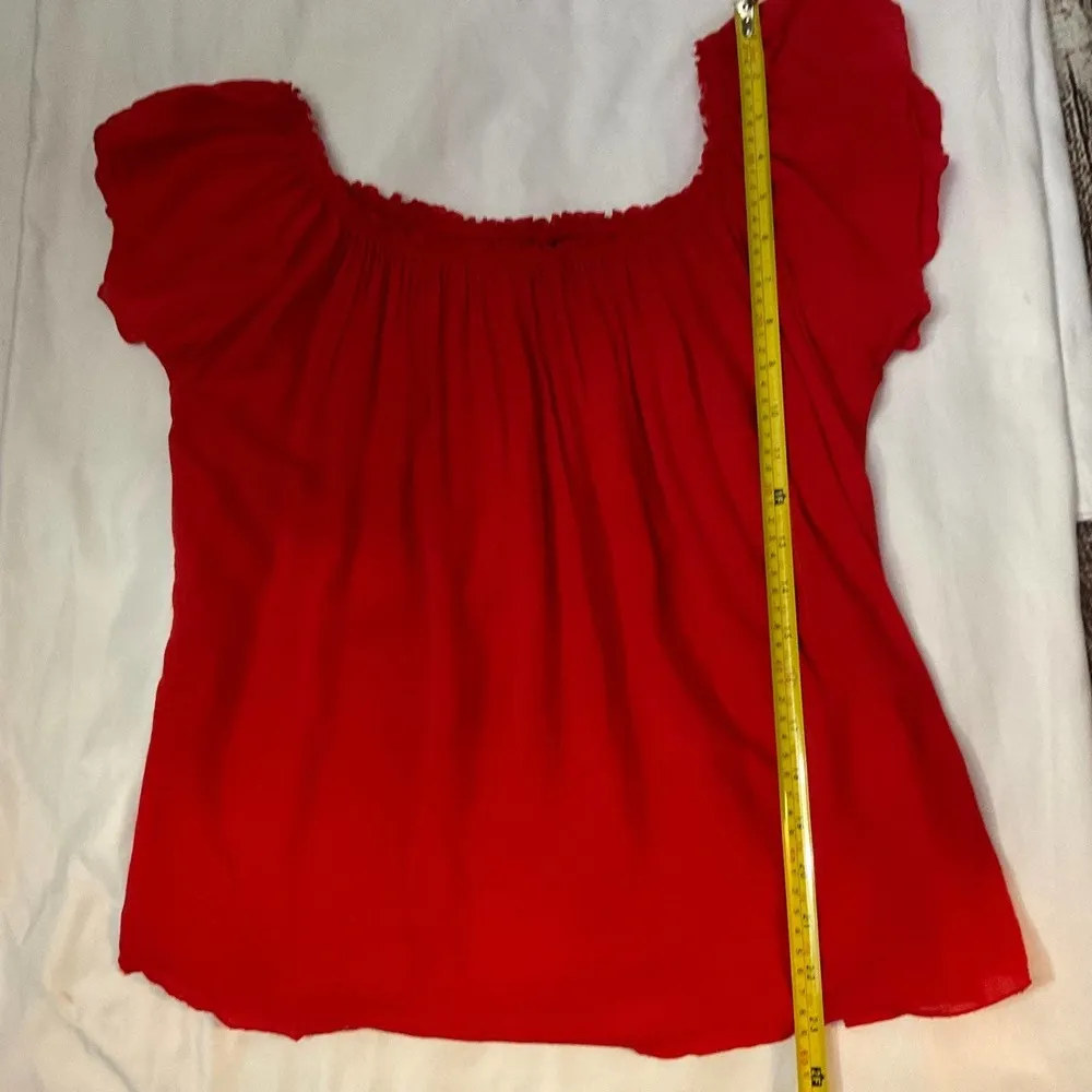 Valija Red Ruffle Neck Flutter Sleeve Blouse Size S/M - Image 5