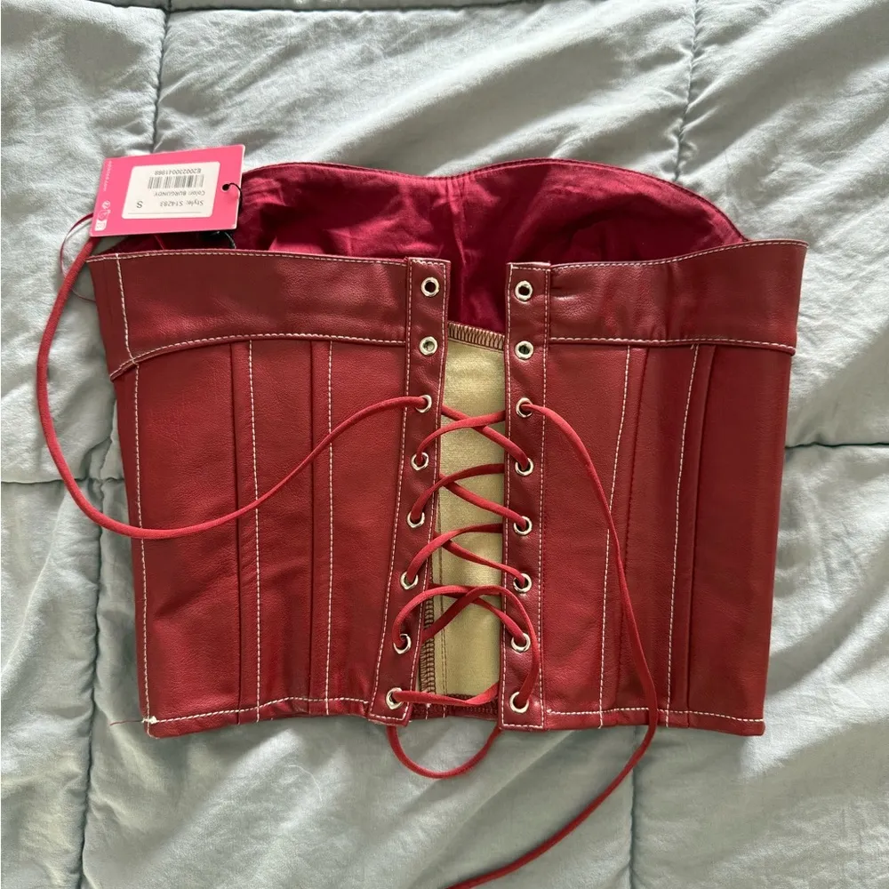 Edikted Burgundy Corset Top - Image 3