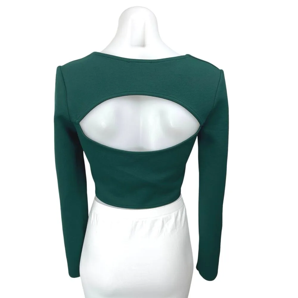 Zara Green Long Sleeve Cutout Back Square Neck Bustier Corset Crop Top Size M - Image 2