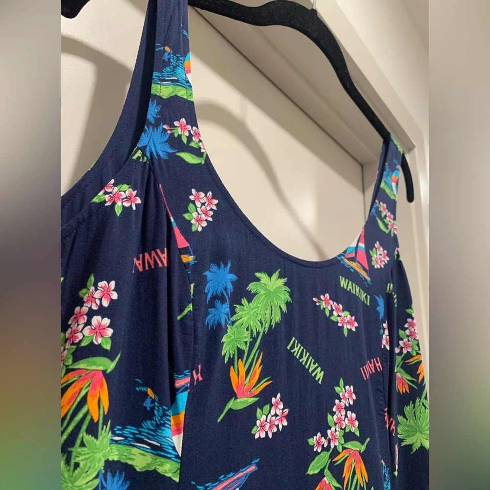 Waikiki Hawaii Navy Blue Hawaiian Floral Print Mini Tank Dress - S - Image 3