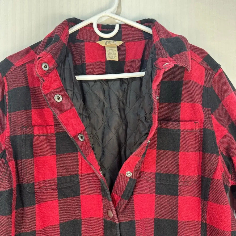 Duluth Trading Co Red/Black Plaid Insulated Chore Jacket Barn Coat Women’s Large Red - Image 5