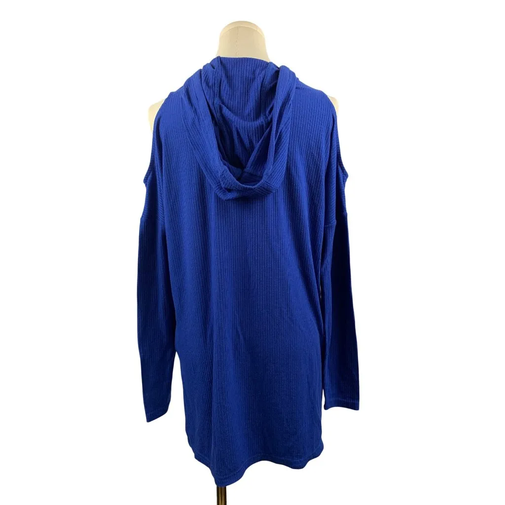 Warrior By Danica Patrick Blue Hooded Cold Shoulder Pullover Top With Kangaroo P - Image 3