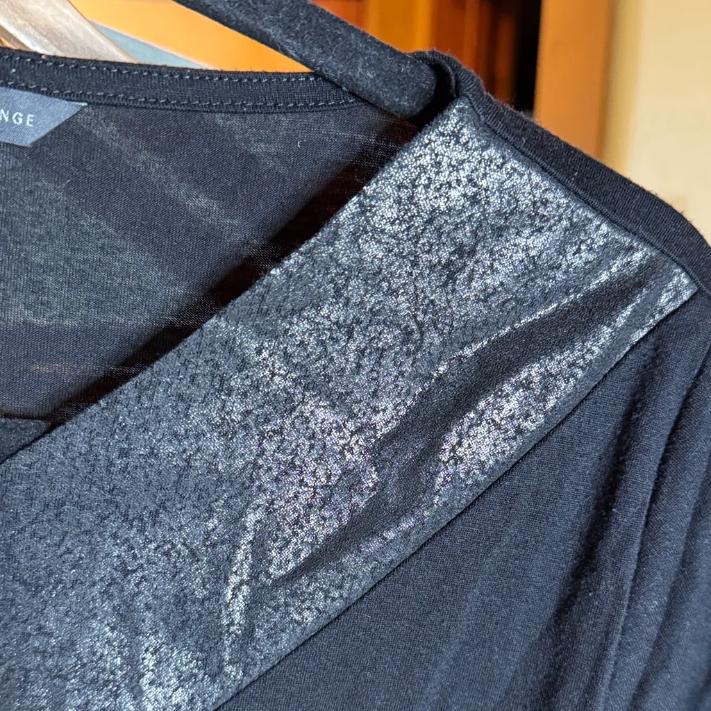 Armani Exchange A/X Faux Leather Black Raw Hem Top with Zipper Accent Size Large - Image 3