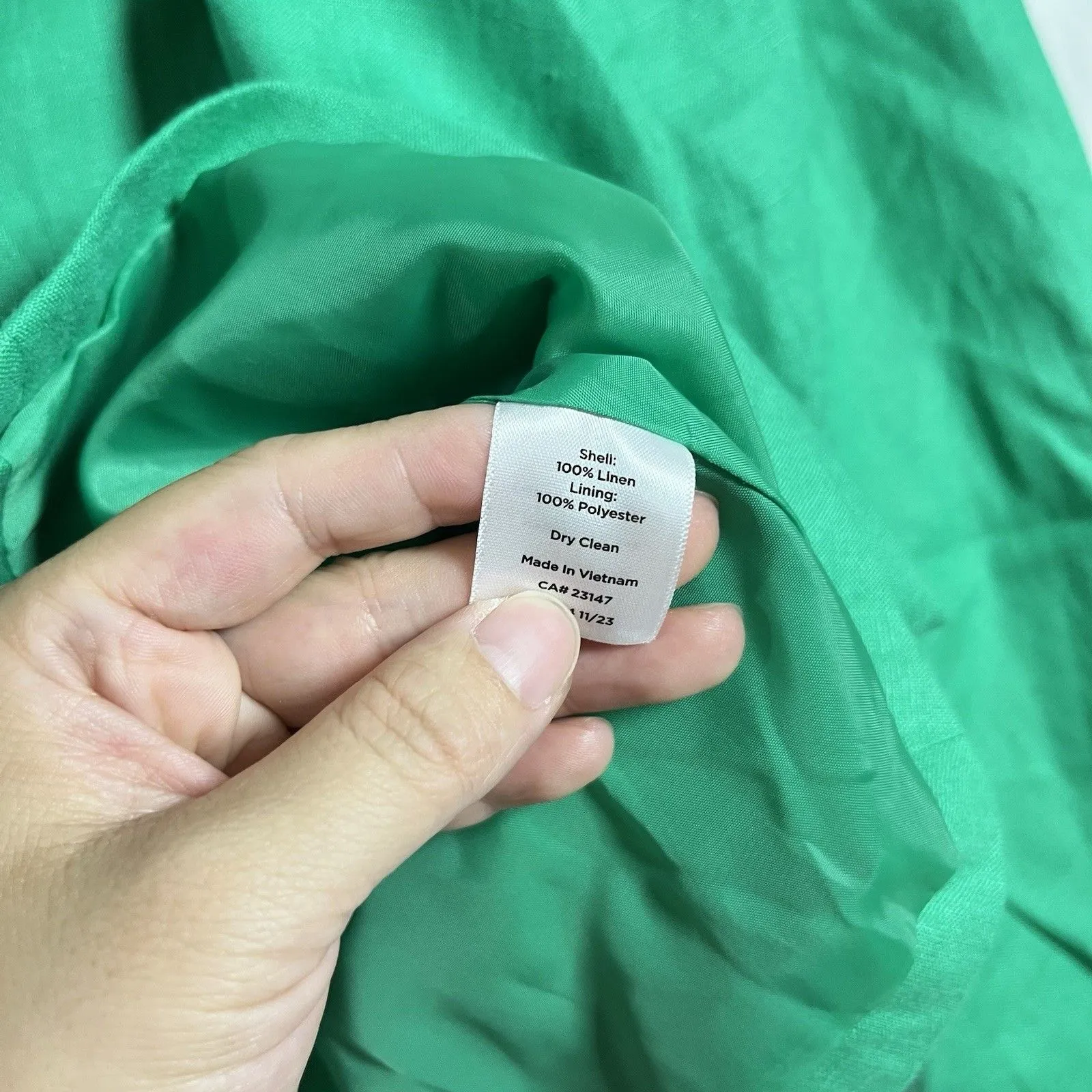 Talbots Blazer Womens 14 Kelly Green Linen Cropped Double Breasted Preppy Jacket - Image 5