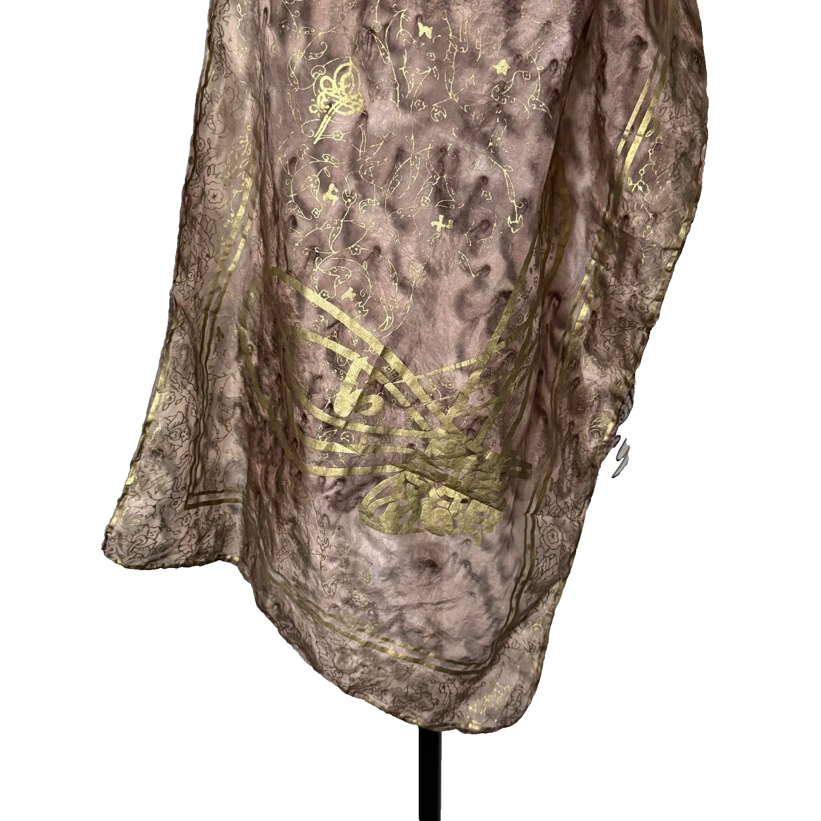 Turkish Silk Pashmina Scarf Wrap Brown Gold Shawl Elegant Soft Lightweight Gift - Image 2