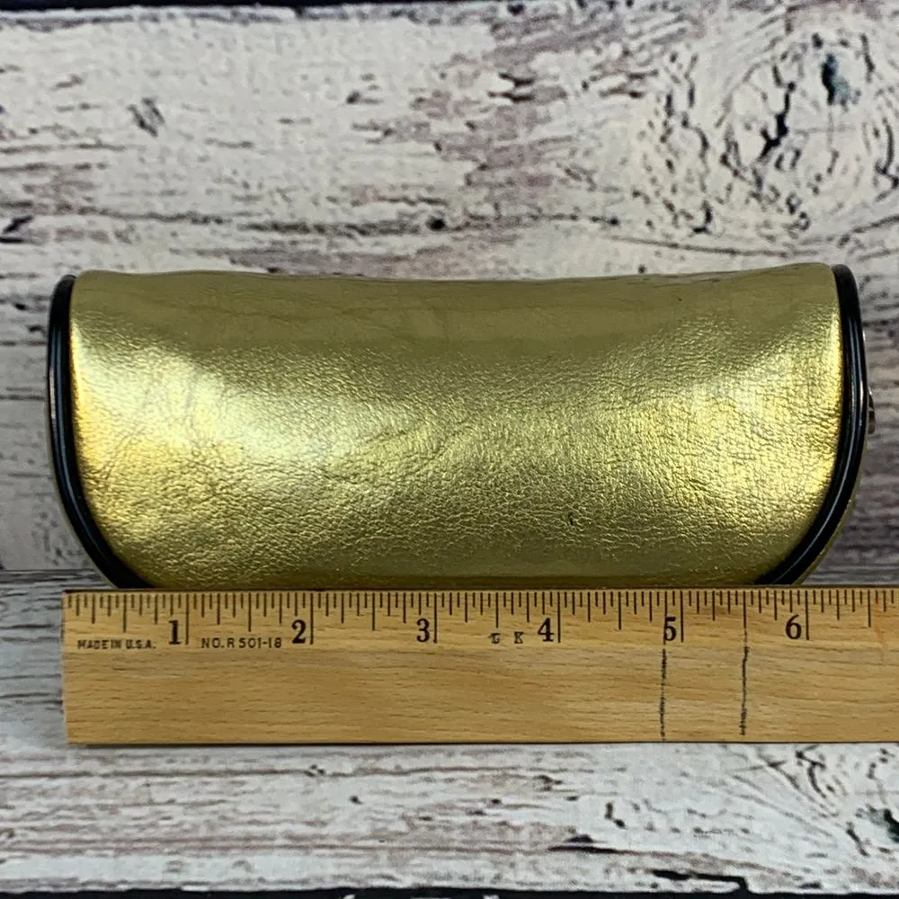 Gilson Martins Gold Metallic Sunglasses Case Zipper Closure Black Trim 6x3in‎ - Image 3
