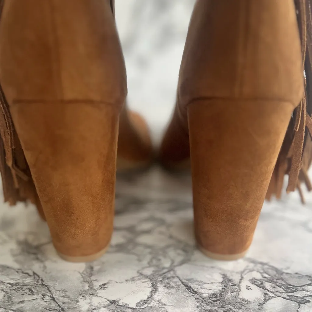NWT DV by Dolce Vita Lotus Bootie Fringe Suede Open Toe Cognac 6 Western Cowgirl Brown - Image 5